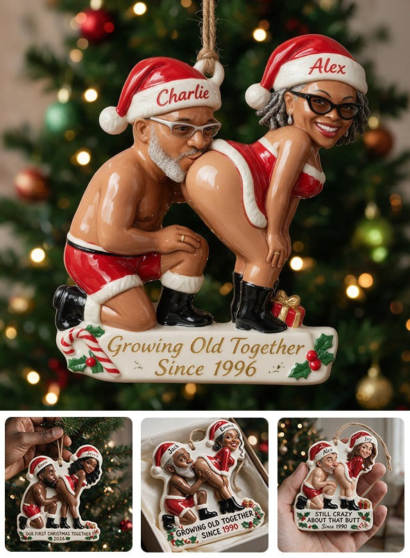 Personalized Custom Photo Christmas Middle-Aged Black Couple Funny 3D Ornament