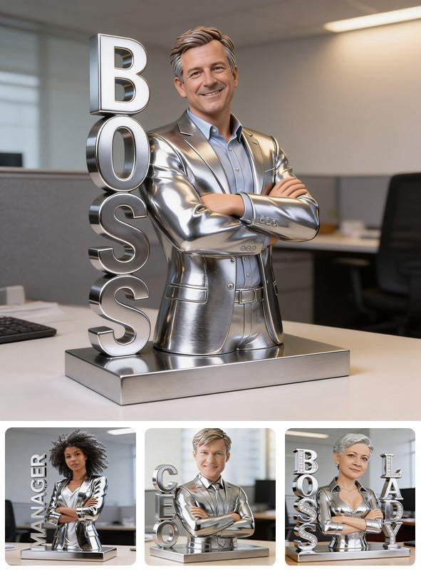 Personalized Custom Photo Older Male Boss Shaped Acrylic Plaque Office Desk Gift