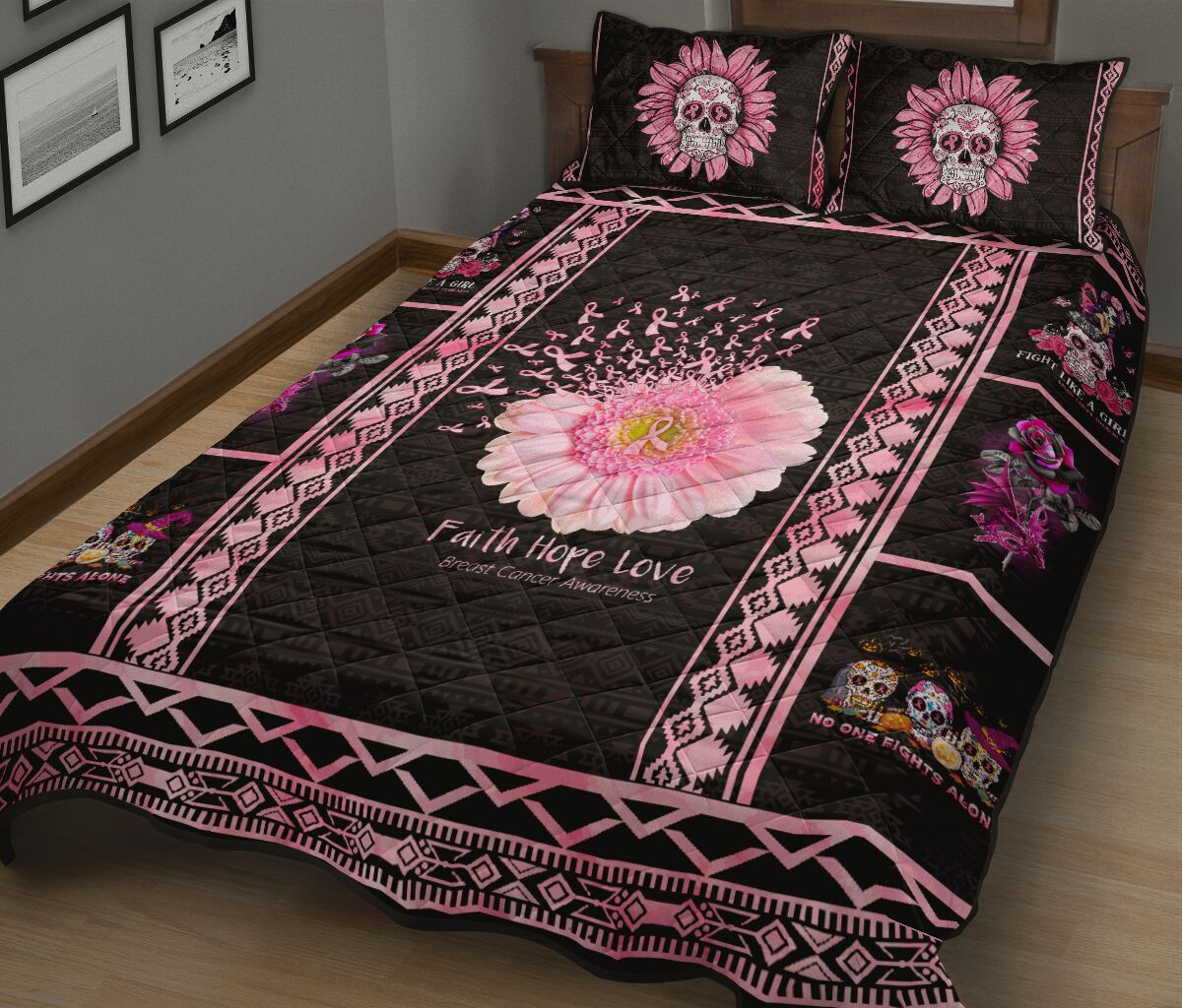 Fight Like A Girl Breast Cancer Awareness Quilt Set 0622