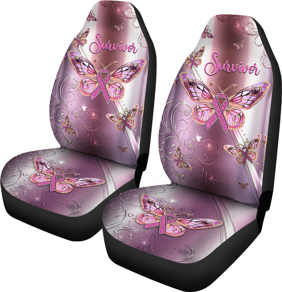Survivor Metal Pattern Print Breast Cancer Awareness Seat Covers 0622