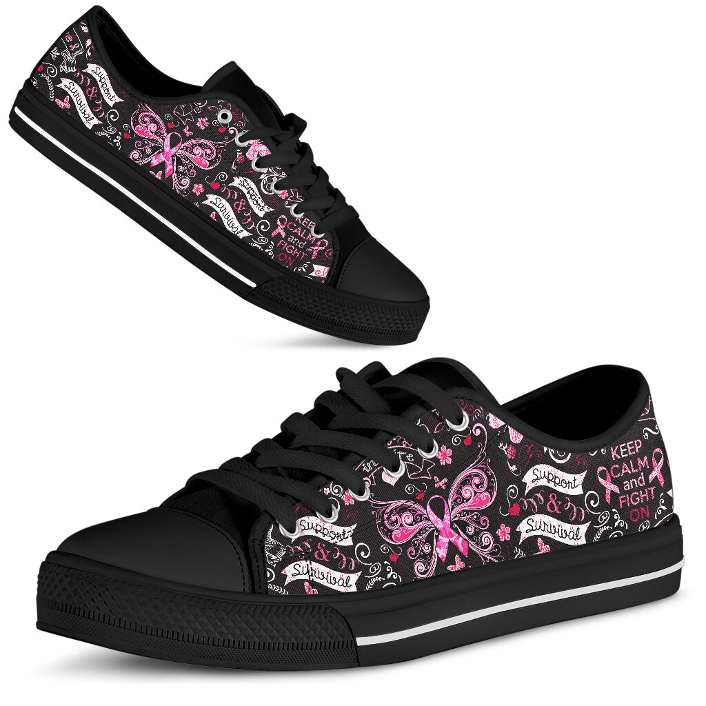 Restez calme et luttez ! Survivante du cancer du sein. Chaussures basses de sensibilisation au cancer du sein 0622