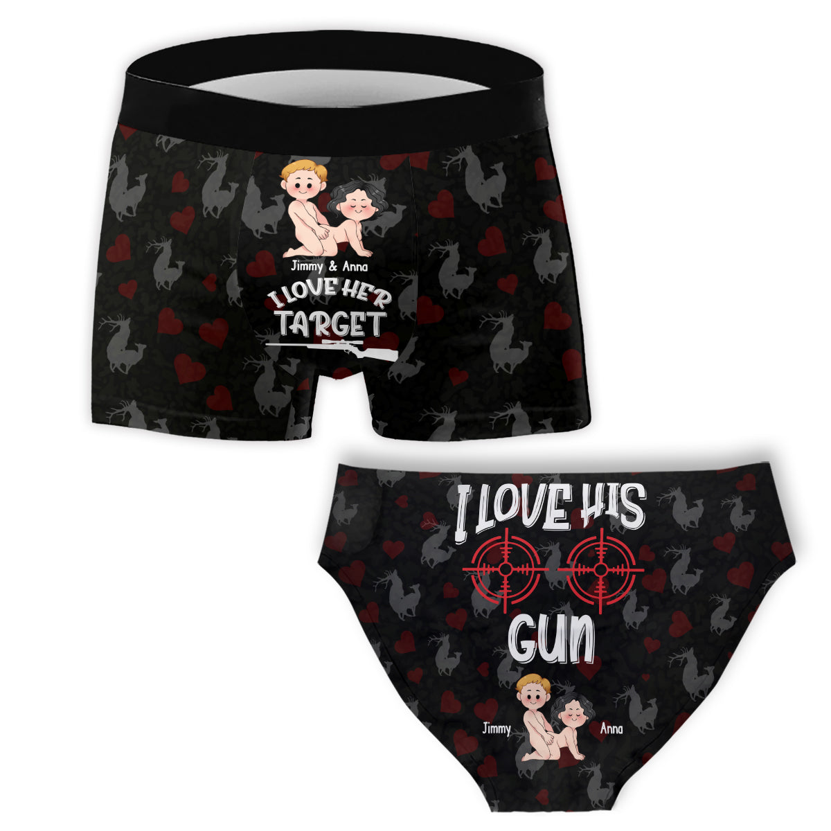 J'aime sa cible, j'aime son fusil - Slips de chasse personnalisés pour femmes et boxers pour hommes