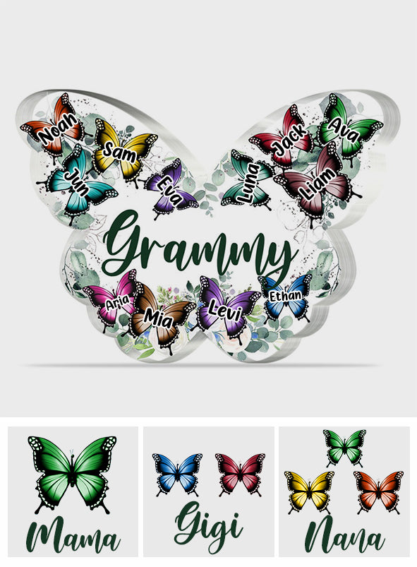 Grandma And Grandchildren Floral Butterflies - Personalized Mother's Day Grandma Custom Shaped Acrylic Plaque