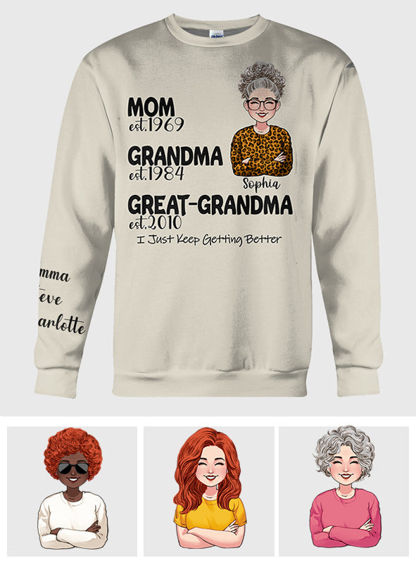 Maman, grand-mère, arrière-grand-mère - Cadeau pour grand-mère - T-shirt personnalisé intégral