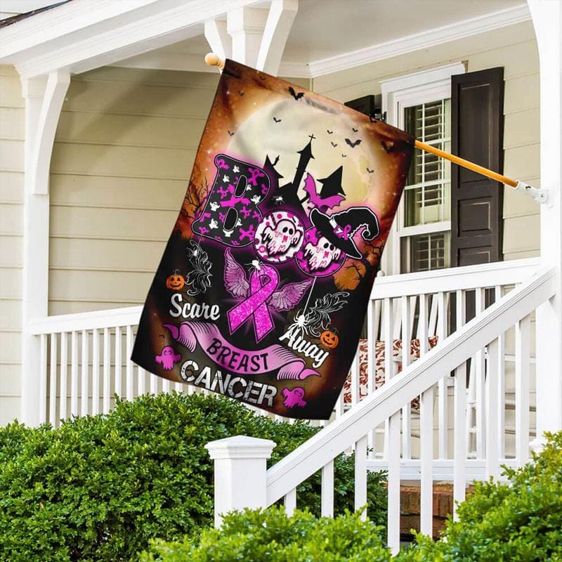 Ruban rose d'Halloween pour faire fuir les fantômes - Drapeau de maison pour la sensibilisation au cancer du sein 0822