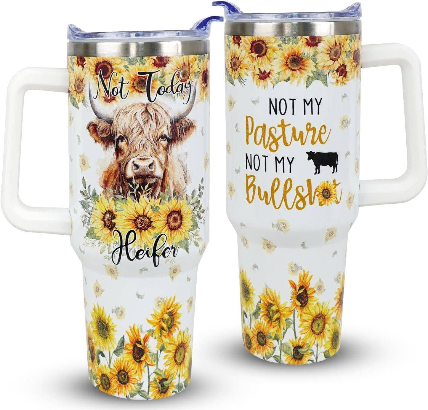 Not My Pasture Not My Problem Highland Cow Tumbler With Handle 0624