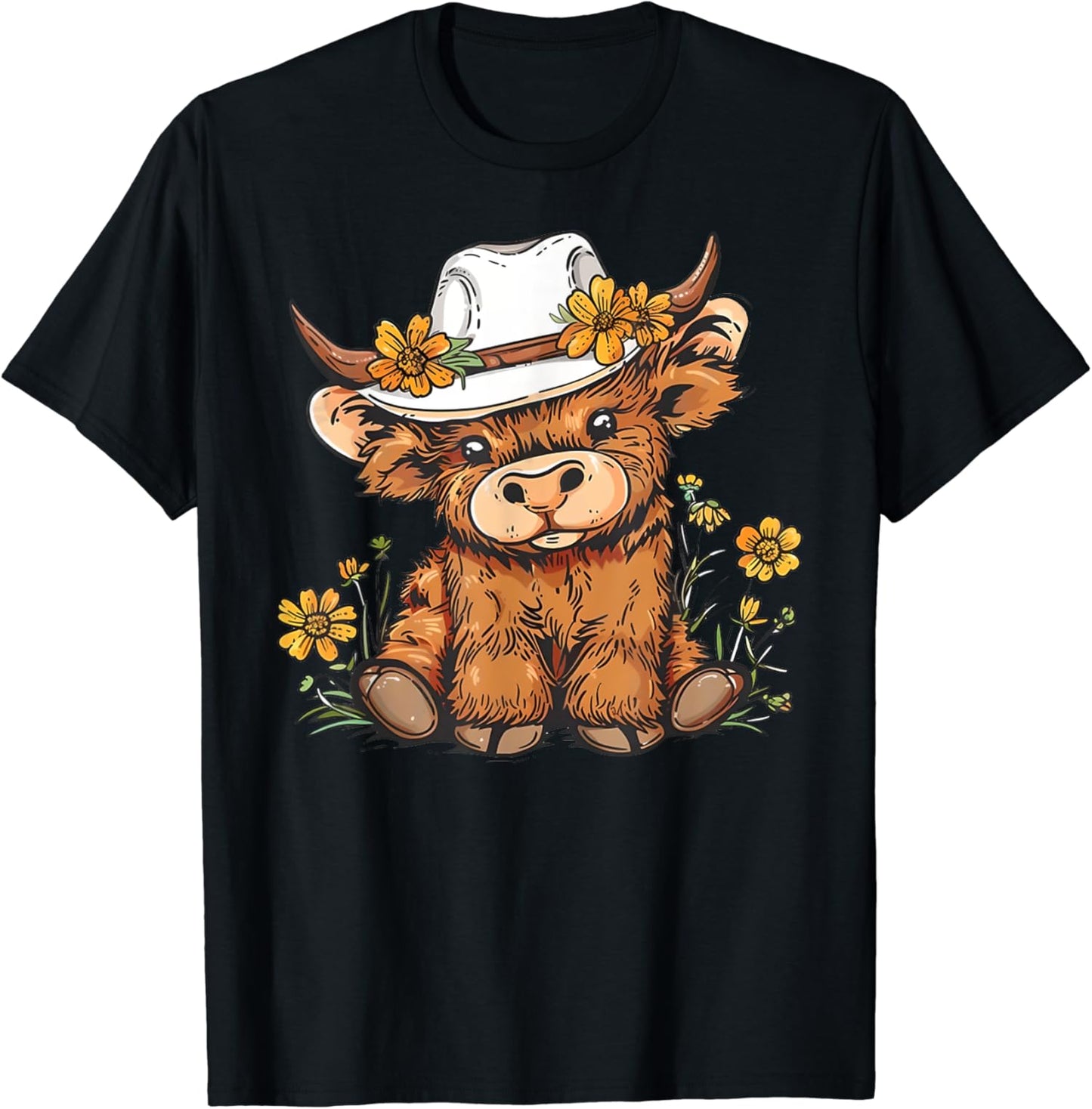 T-shirt et sweat à capuche « Vache des Highlands mignonne et fleurs » 0624