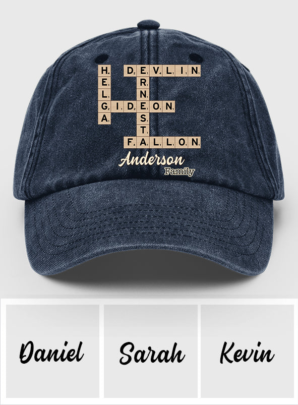 Mots croisés Scrabble « Amour et Famille » - Casquette en jean délavé personnalisée