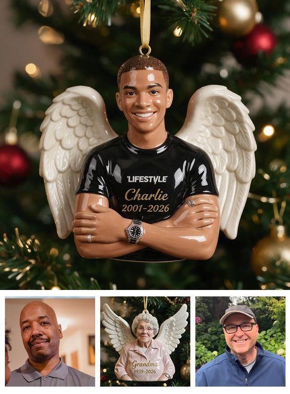Personalized Christmas Black Man Memorial Angel 3D Ornament Keepsake