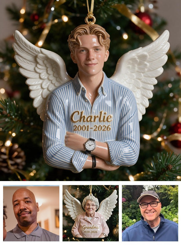 Personalized Christmas Memorial Man Angel 3D Resin Ornament Keepsake