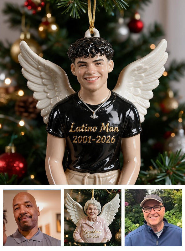 Personalized Christmas Memorial Latino Man 3D Angel Ornament