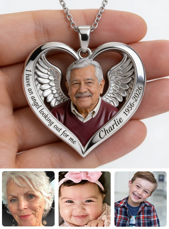 Personalized Older Latino Man Grandpa Memorial Heart Pendant Necklace