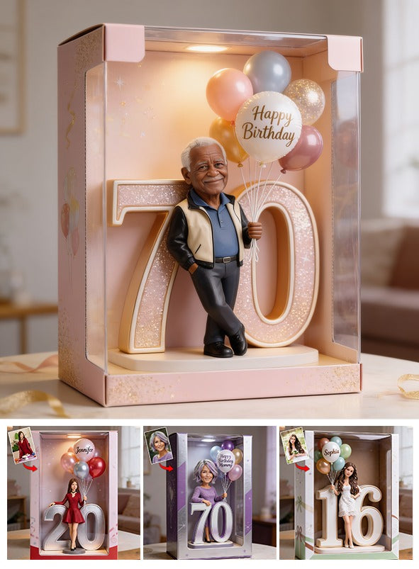 Personalized 70th Birthday Older Black Man Acrylic Display Box Keepsake Gift