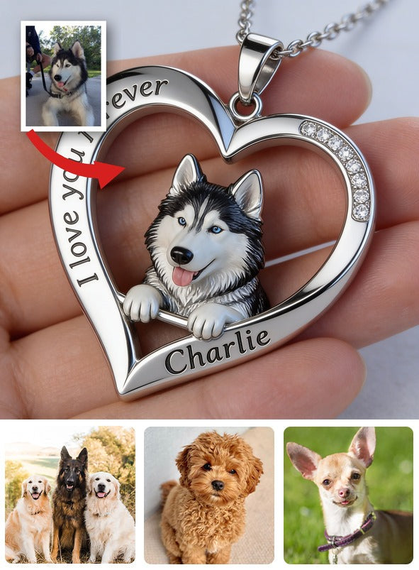 Personnalisé à partir de n'importe quelle photo - Pendentif en métal en forme de Husky Sibérien aux yeux bleus