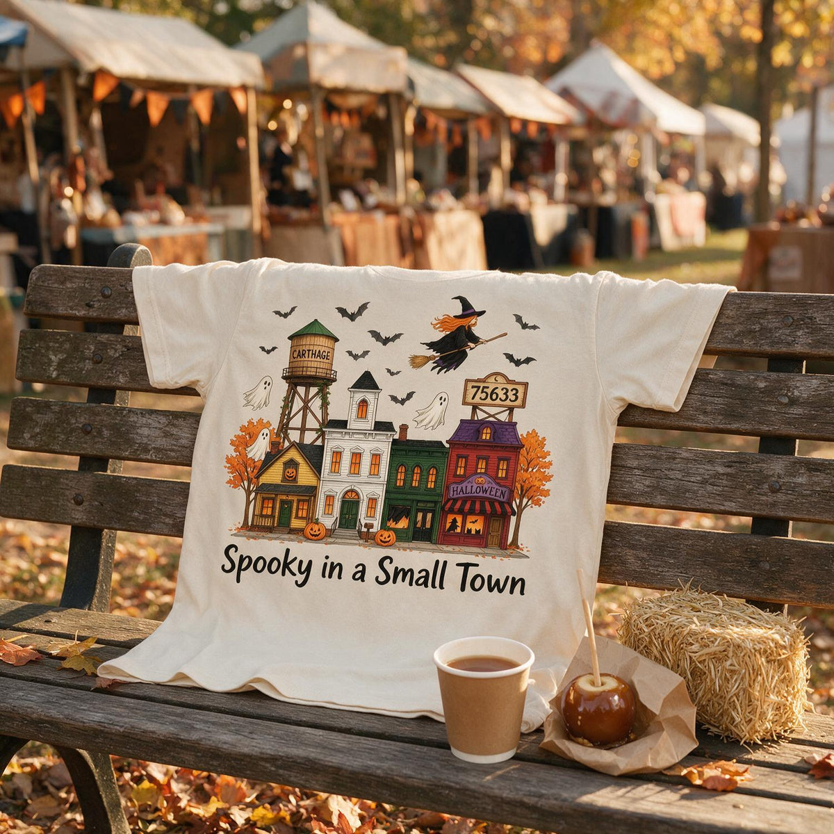 T-shirt Halloween Personnalisé Photo de Petite Ville Effrayante, Nom de Ville & Code Postal