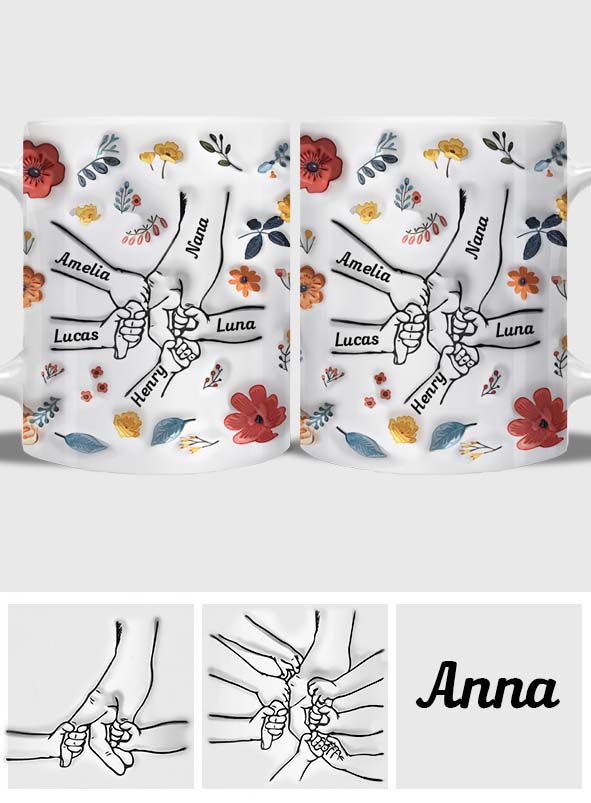 Mug personnalisé « Mains gonflées à fleurs » - Grand-mère