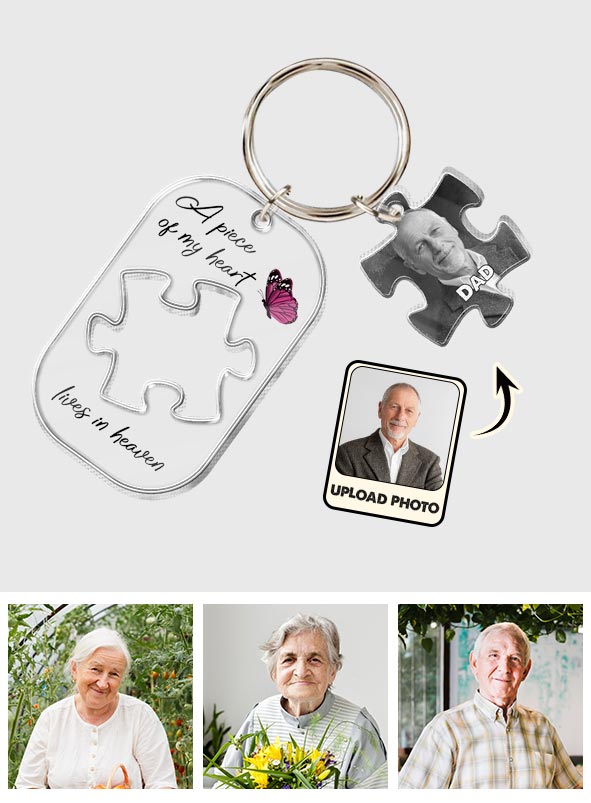 A Piece Of My Heart Lives In Heaven - Personalized Memorial Keychain with Charms