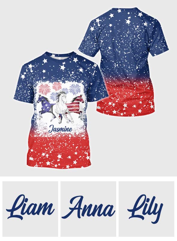 T-shirt personnalisé à motif cheval pour la fête de l'indépendance - T-shirt intégral à motif cheval