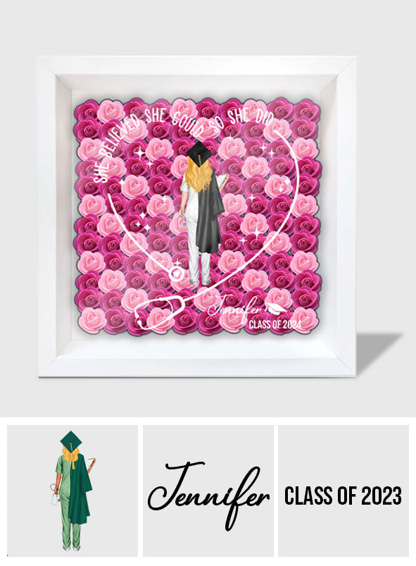 They Believed They Could So They Did - Personalized Graduation Custom Shaped Flower Shadow Box