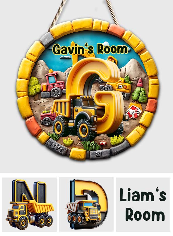 Construction Vehicles Letter - Personalized Kid Custom Shaped Wood Sign