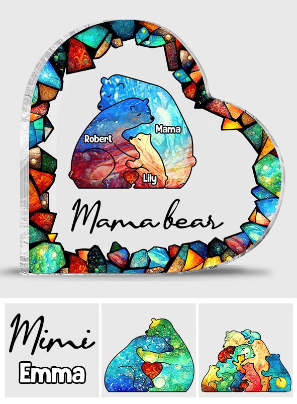 Vitrail coloré « Maman Ours » - Plaque acrylique personnalisée « Mère » en forme de pièce