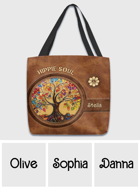 Sac fourre-tout hippie personnalisé « It's A Beautiful World » avec symbole de paix et arbre de vie