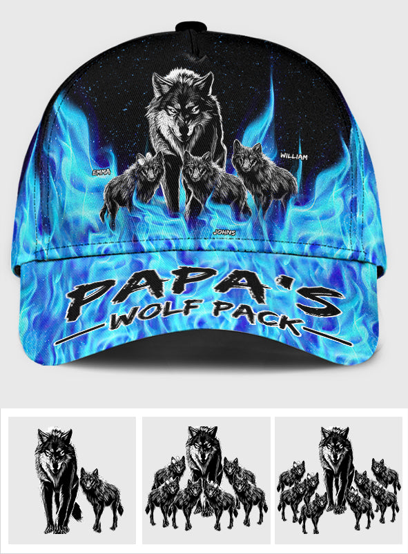 Casquette classique personnalisée « La meute de loups de grand-père et les flammes bleues »