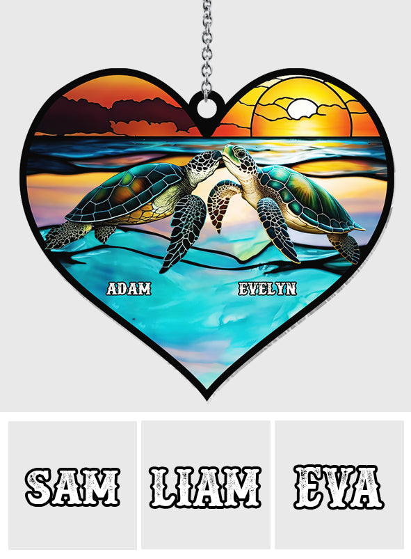 Je t'aime jusqu'à la plage et retour - Décoration attrape-soleil tortue personnalisée à suspendre à la fenêtre