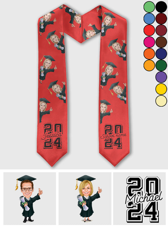 Caricature Funny Character - Personalized Graduation Graduation Stole