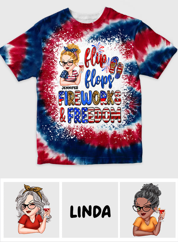 Tongs, feux d'artifice et liberté - T-shirt patriotique personnalisé
