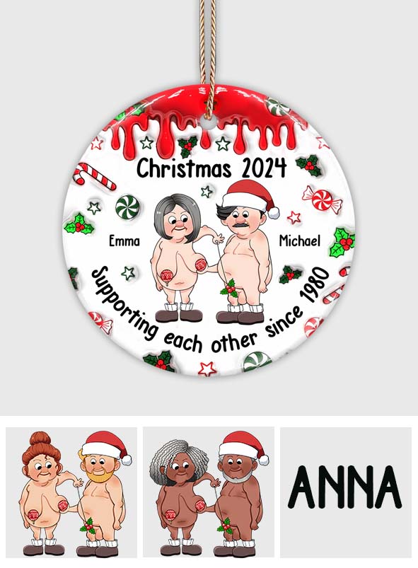Se soutenir mutuellement - Ornement rond en céramique personnalisé pour couple