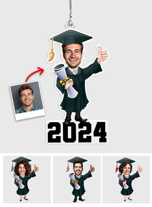 Caricature humoristique de remise de diplôme - Ornement de voiture personnalisé en forme de dessin pour la remise de diplôme