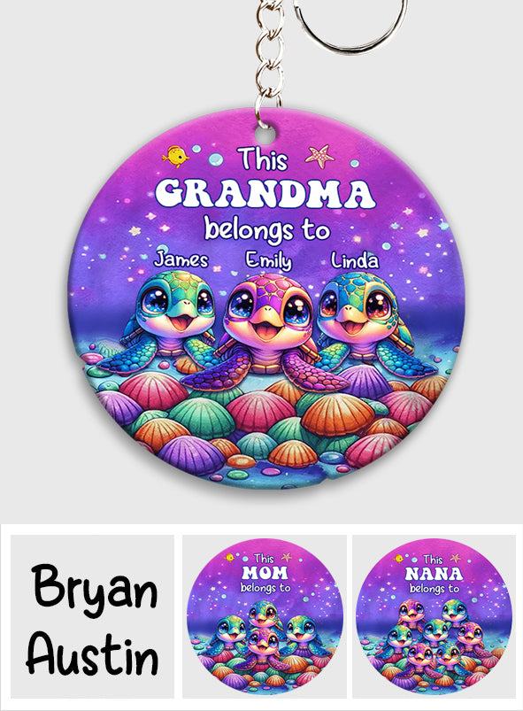 This Grandma Belongs To Sea Turtle Version - Personalized Grandma Custom Shaped Keychain
