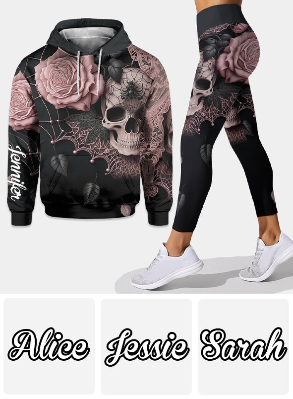 Roses et crâne - Sweat à capuche et legging personnalisés à motif crâne