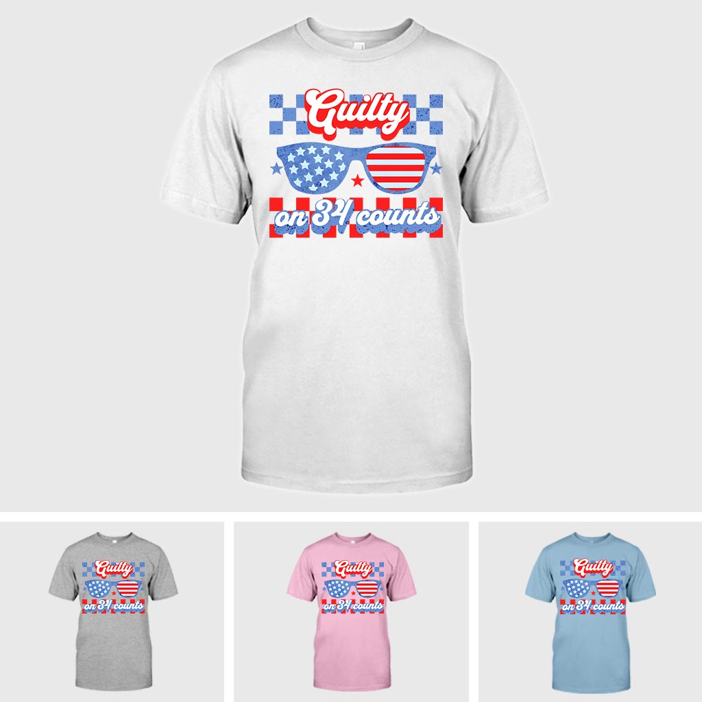 T-shirt « Criminel condamné », T-shirt « Coupable de 34 chefs d'accusation », T-shirt Trump pour le 4 juillet, T-shirt humoristique pro-Trump 2024, T-shirts MAGA