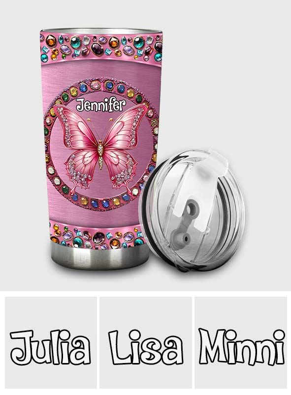 Gobelet rose personnalisé papillon