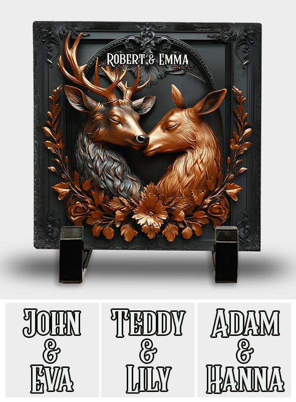 Lovely Deer Couple - Personalized Hunting Square Shaped Stone