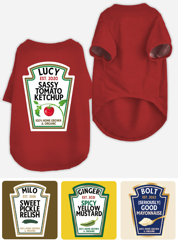 T-shirt personnalisé pour chien « Ketchup épicé et moutarde piquante »