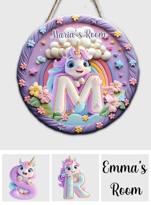 Lettre Licorne Mignonne - Panneau en Bois Personnalisé pour Enfant - Forme Personnalisée