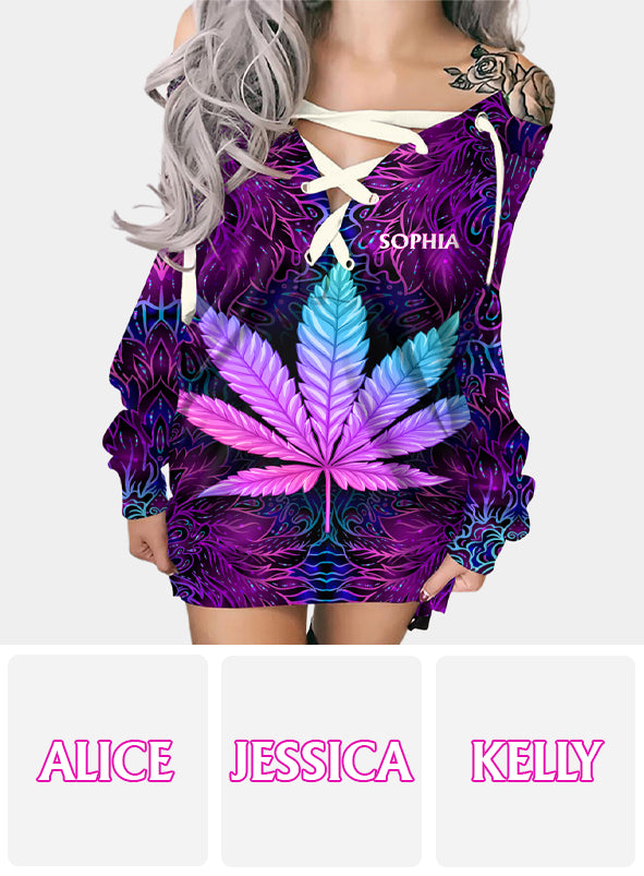 A Little High - Personalized Weed Off Shoulder Long Sleeve Dress