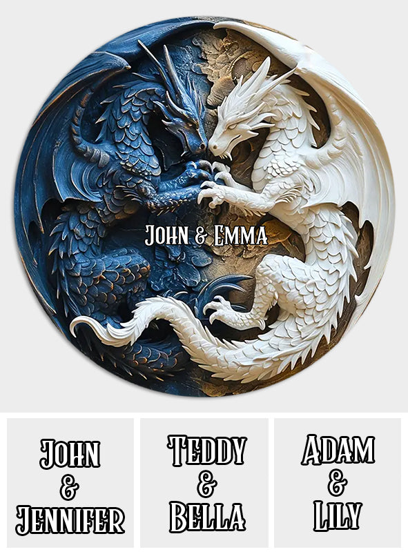 J'adore les dragons - Panneau rond en bois personnalisé avec un dragon