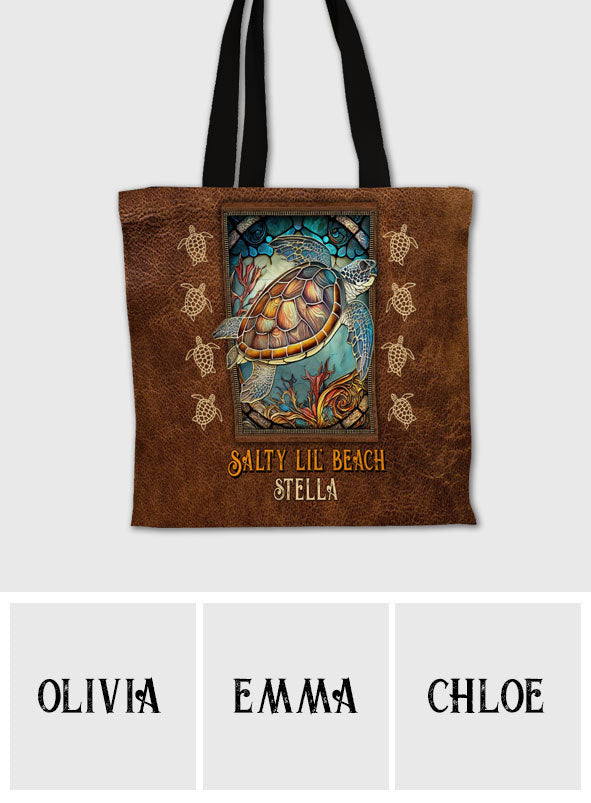 Salty Lil Beach - Sac fourre-tout en toile personnalisé avec imprimé tortue intégral
