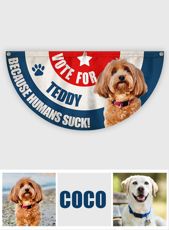 Votez pour mon bébé à quatre pattes ! N'importe quelle photo - Drapeau éventail plissé personnalisé pour chien