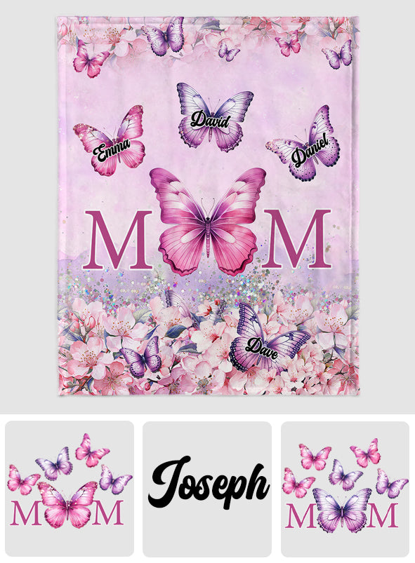 Couverture personnalisée pour maman, motif papillon rose à fleurs -