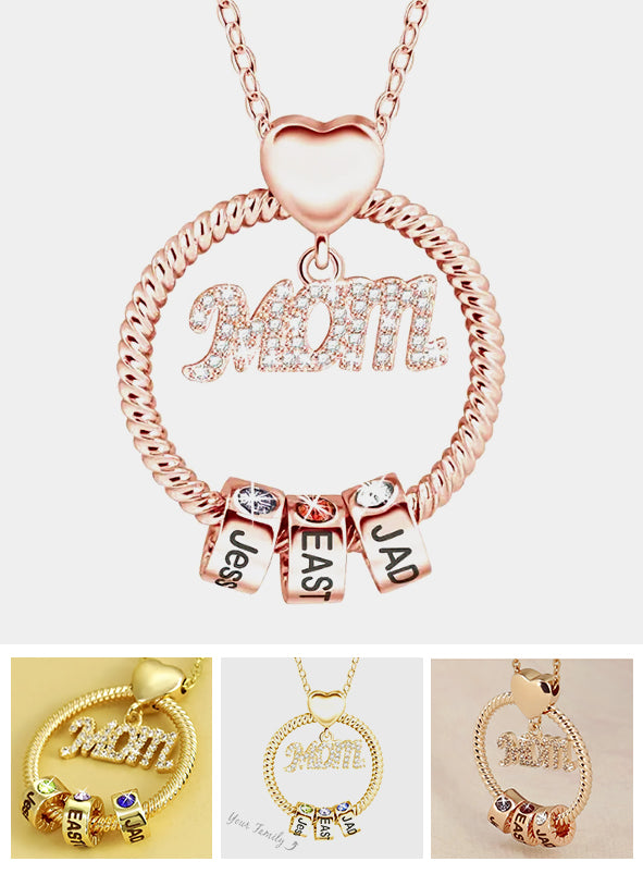 Collier pendentif rond avec breloques pour maman - Collier pendentif rond personnalisé pour maman avec breloques