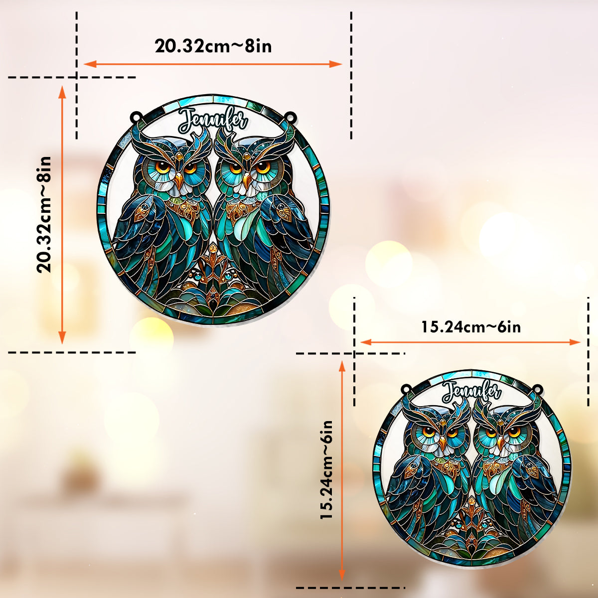 Magnifiques hiboux - Ornement attrape-soleil hibou personnalisé à suspendre à la fenêtre