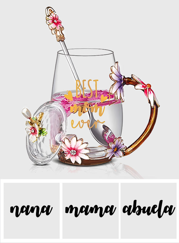 Meilleure maman du monde - Tasse à thé en verre personnalisée avec motif floral pour maman