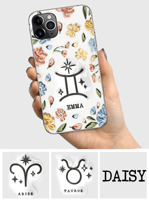 Coque de téléphone personnalisée avec signe du zodiaque et motif floral