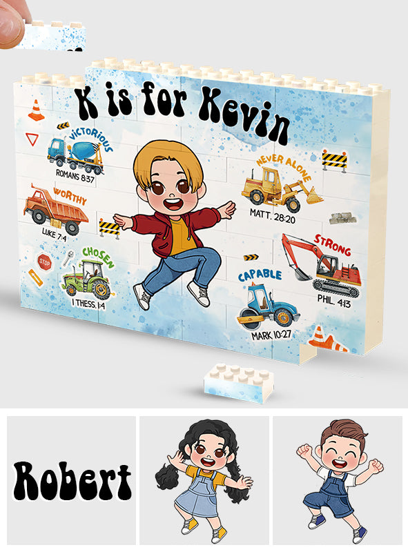 I Am Brave, I Am Loved - Personalized Kid One-sided Horizontal Rectangle Building Brick Blocks