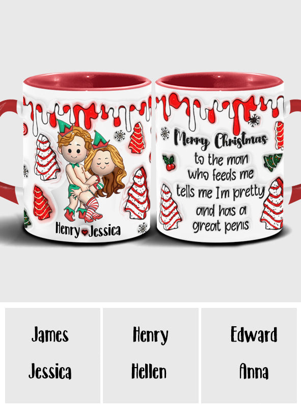 À l'homme qui me nourrit, me dit que je suis jolie et qui a une grosse bite - Mug personnalisé pour couple avec anse en forme de cœur